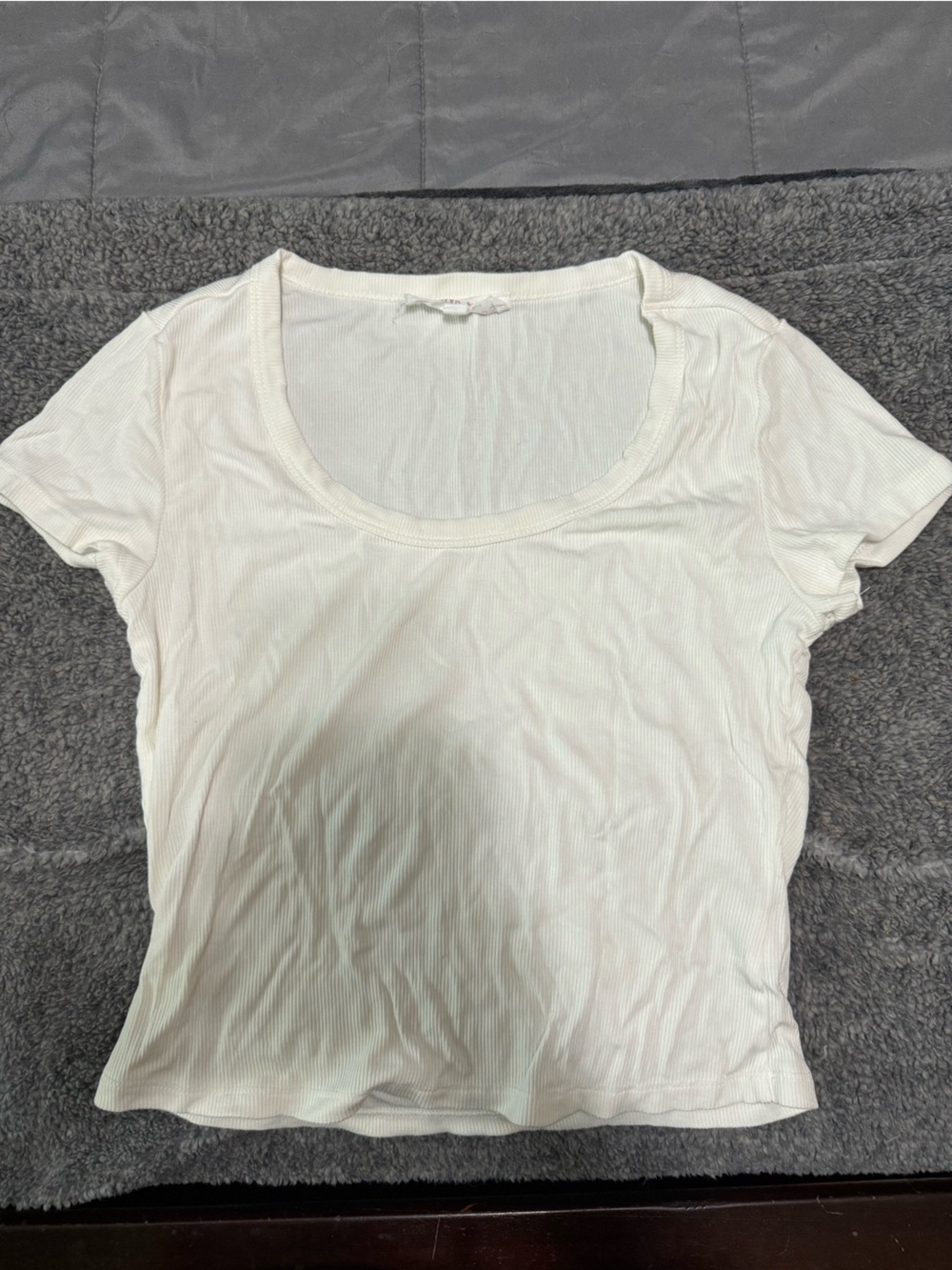 Pink Rose White Ribbed Scoop Neck Tee